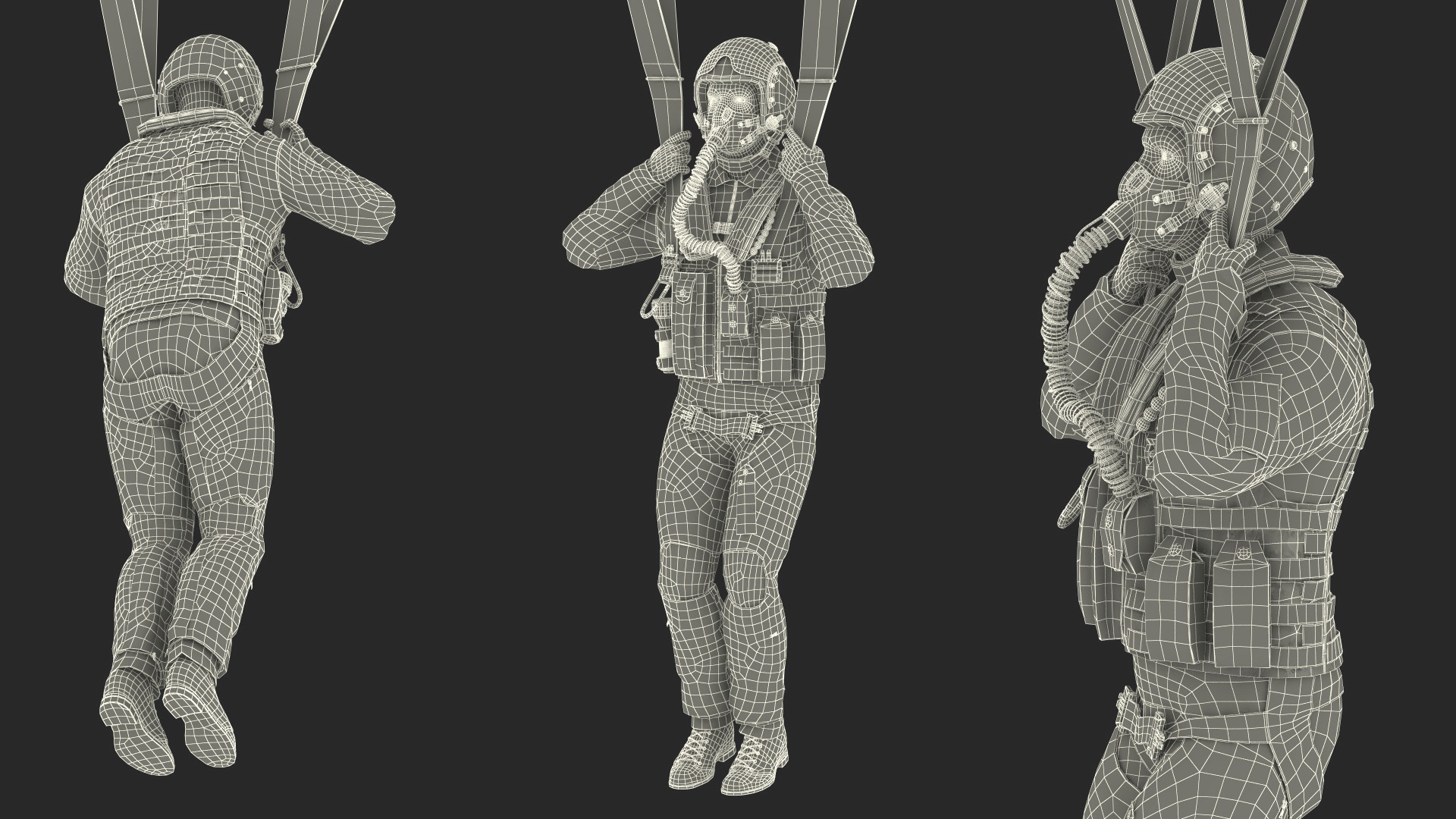 Parachute with US Military Pilot 3D