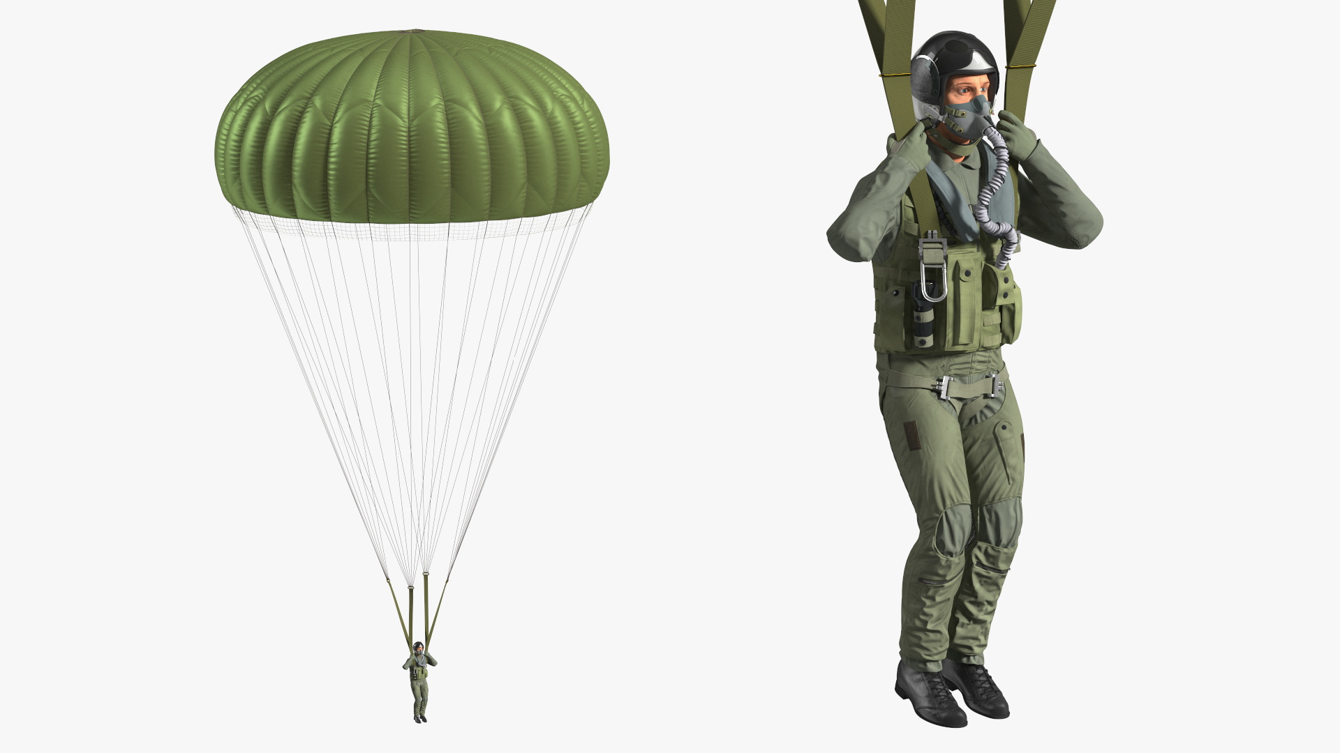 Parachute with US Military Pilot 3D