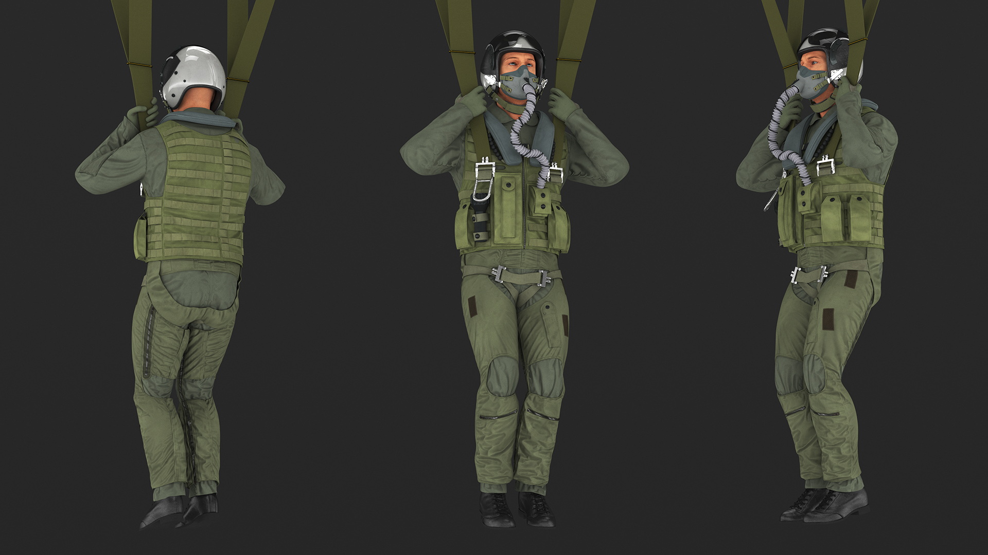 Parachute with US Military Pilot 3D