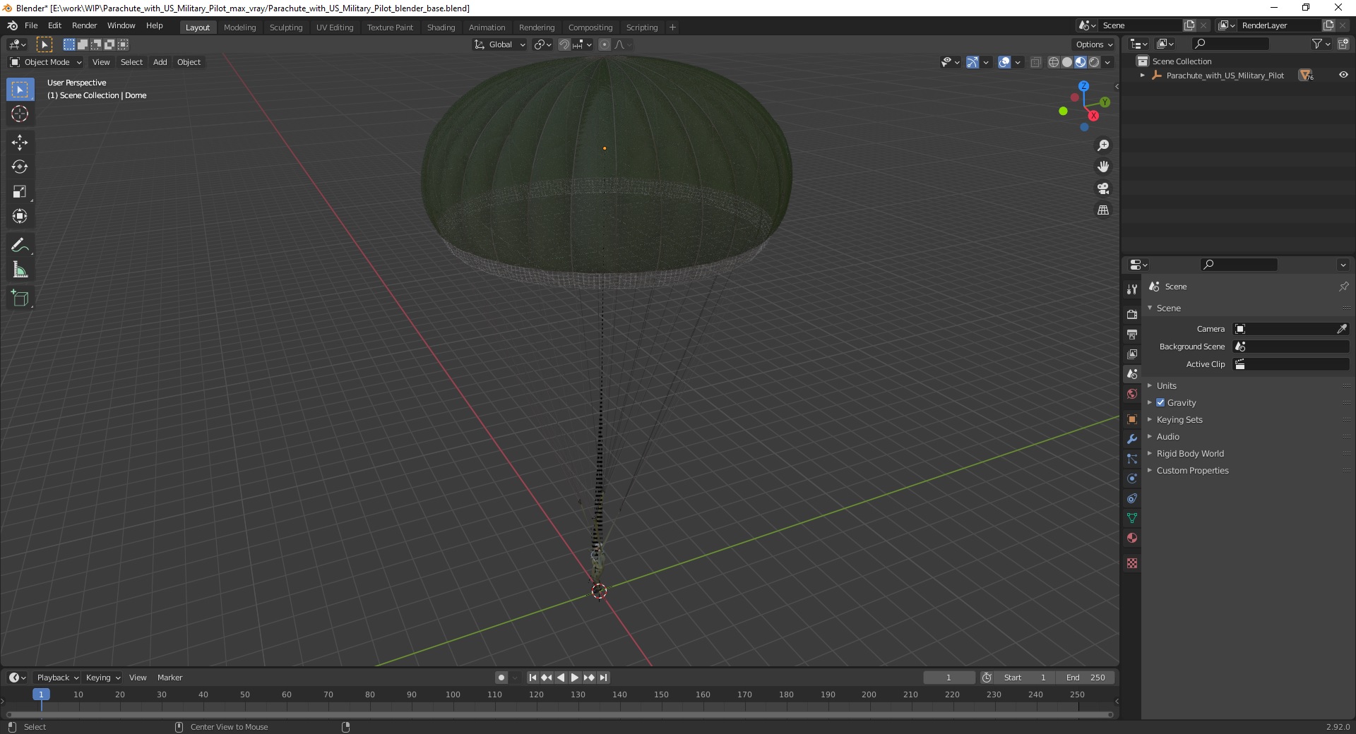 Parachute with US Military Pilot 3D