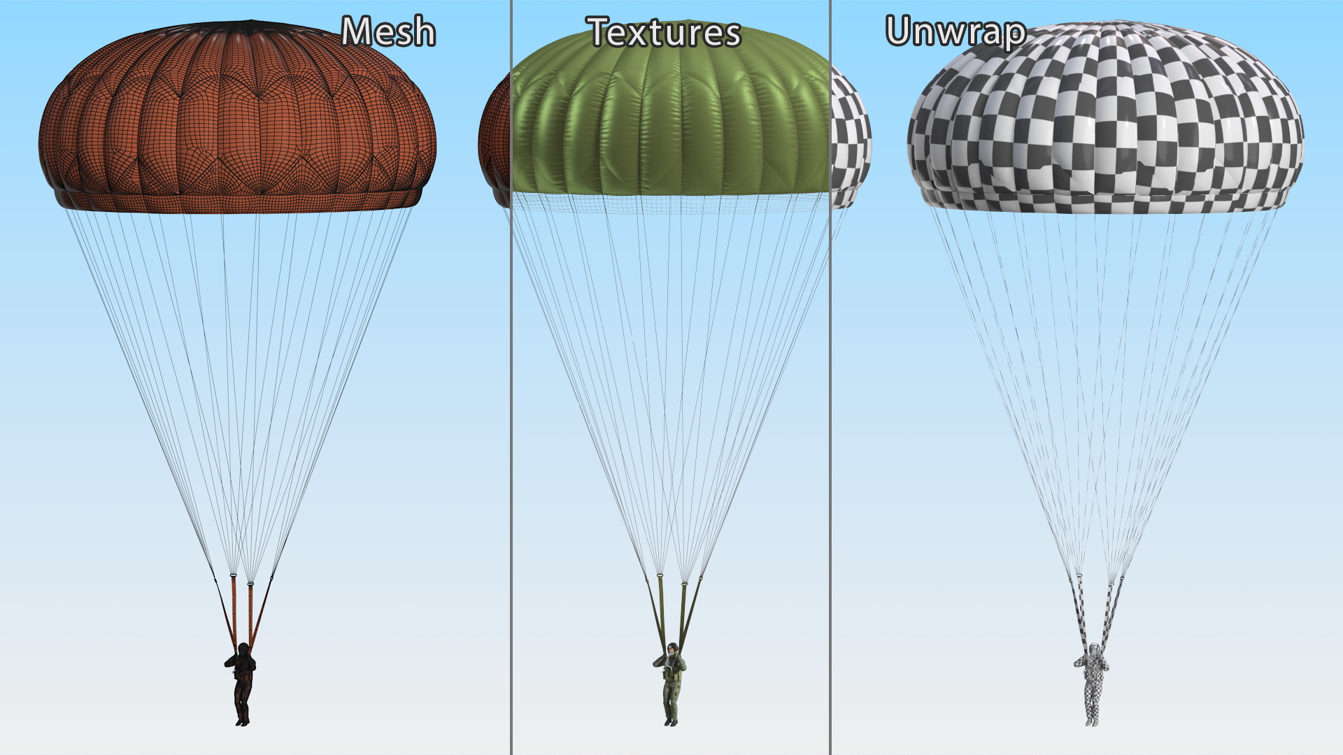 Parachute with US Military Pilot 3D