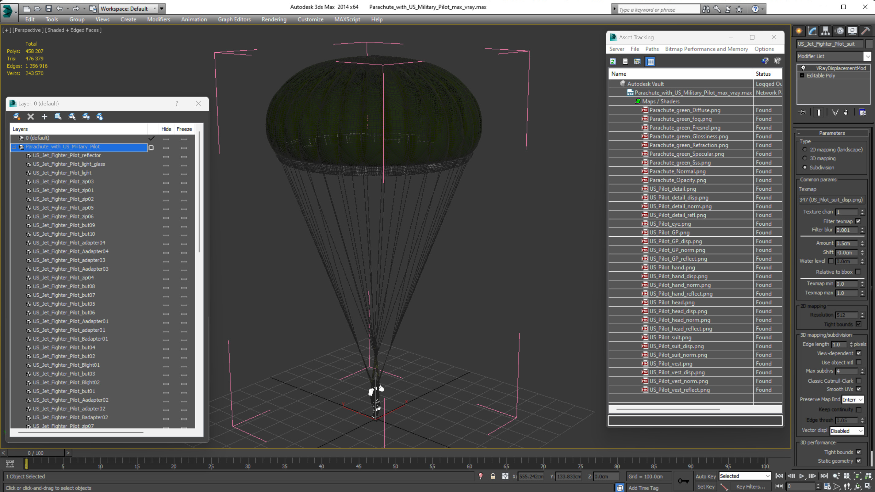 Parachute with US Military Pilot 3D