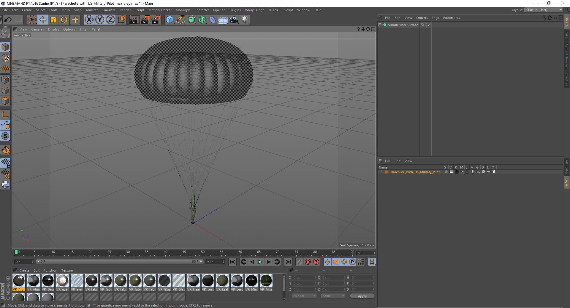 Parachute with US Military Pilot 3D