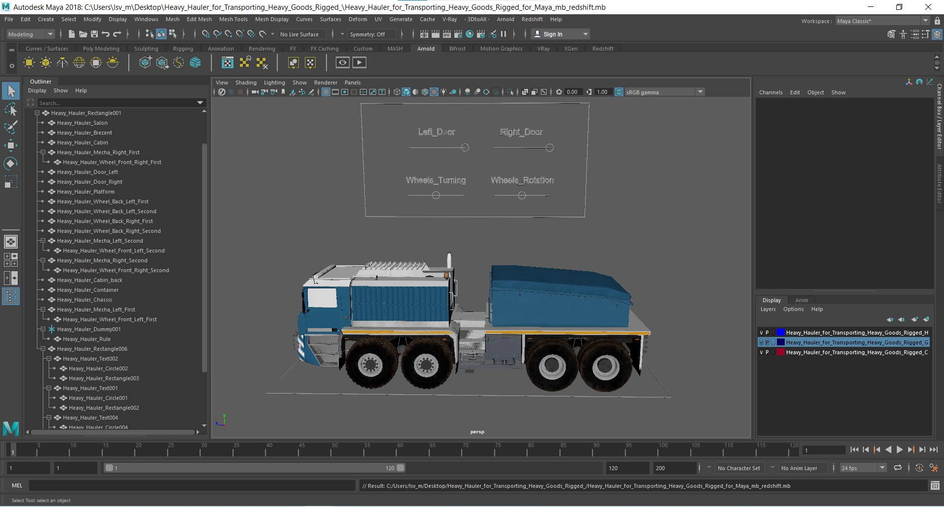 Heavy Hauler for Transporting Heavy Goods Rigged for Maya 3D