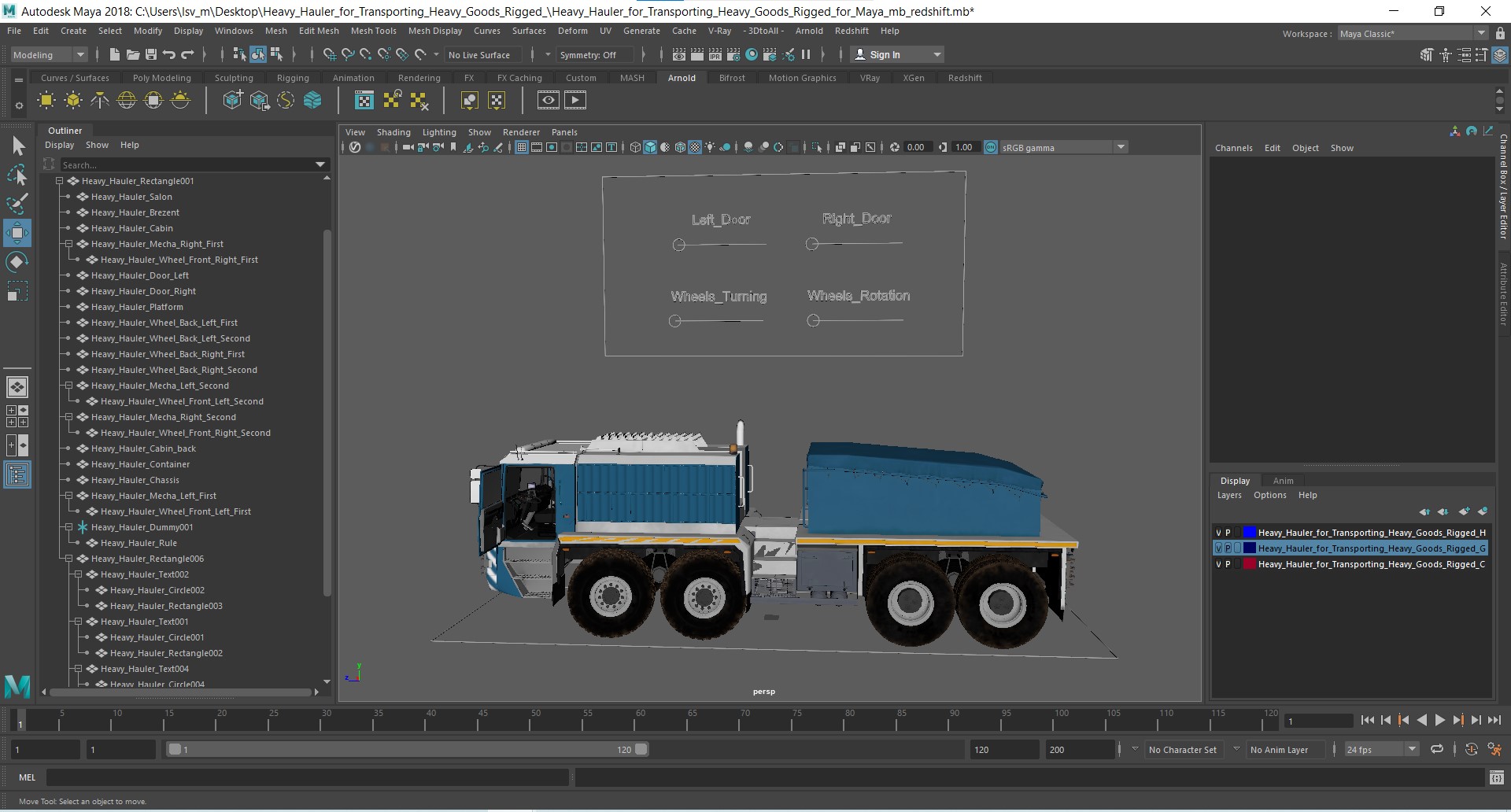 Heavy Hauler for Transporting Heavy Goods Rigged for Maya 3D