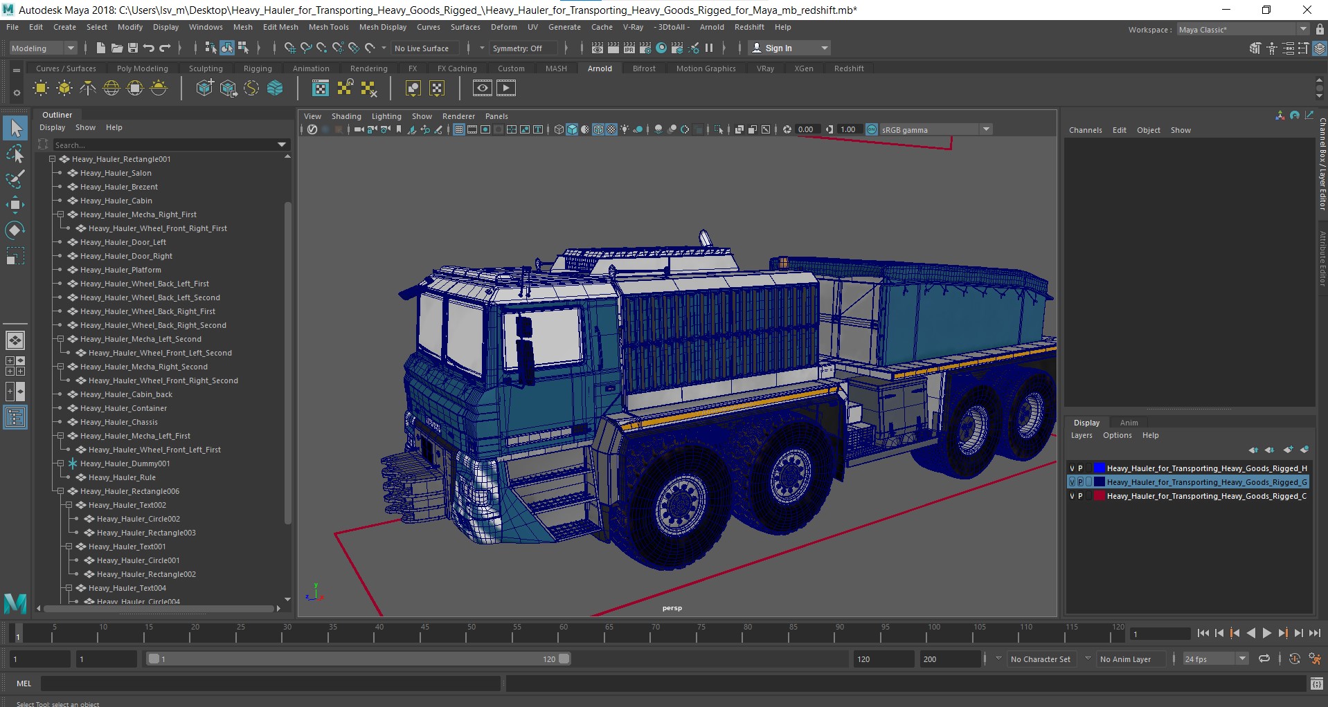 Heavy Hauler for Transporting Heavy Goods Rigged for Maya 3D