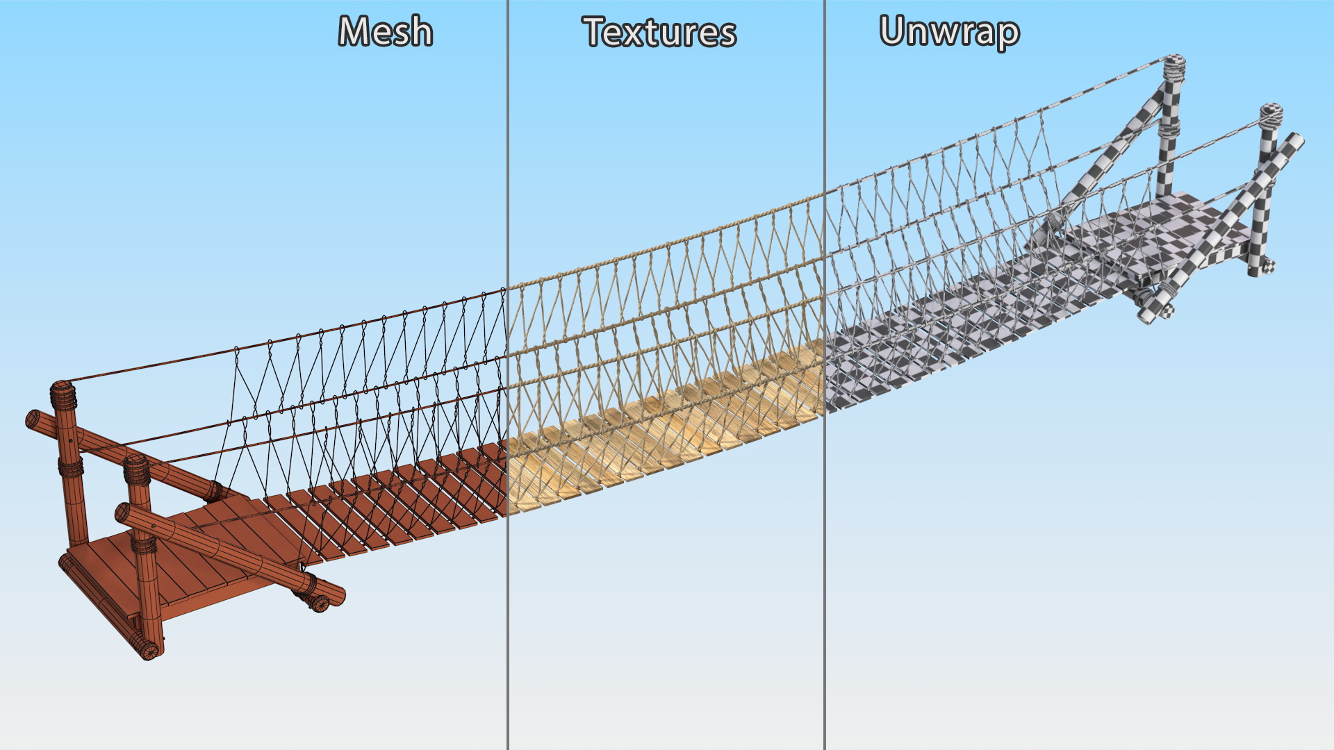 3D Medium Rope Bridge model