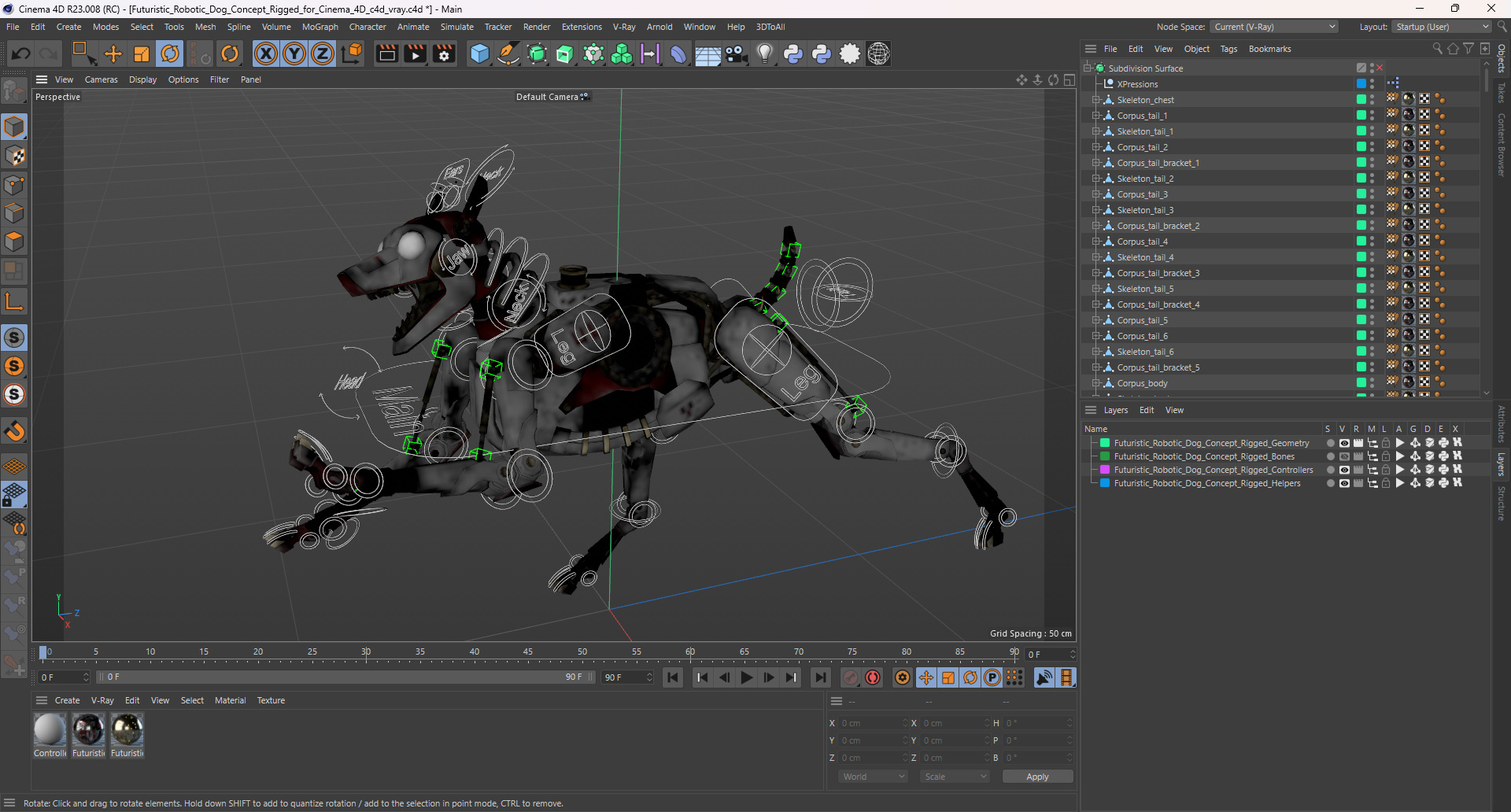 3D Futuristic Robotic Dog Concept Rigged for Cinema 4D