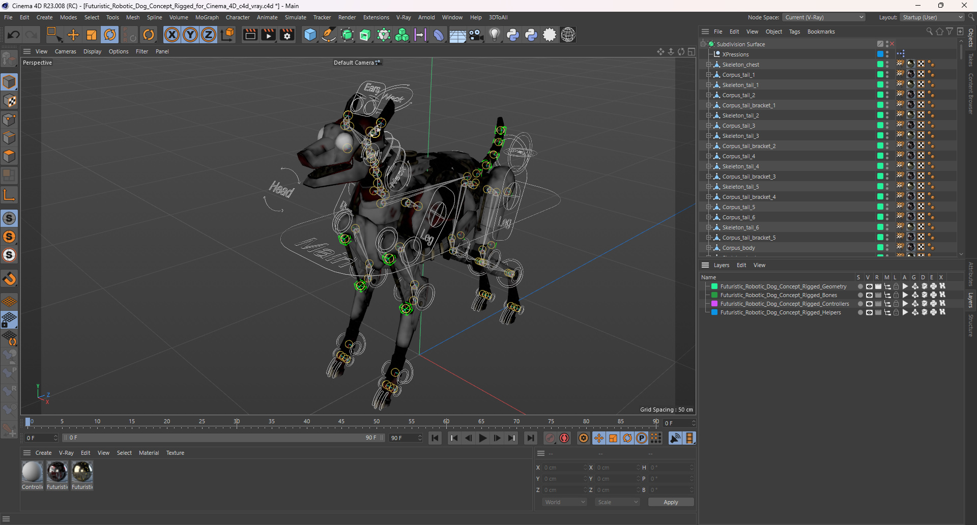 3D Futuristic Robotic Dog Concept Rigged for Cinema 4D