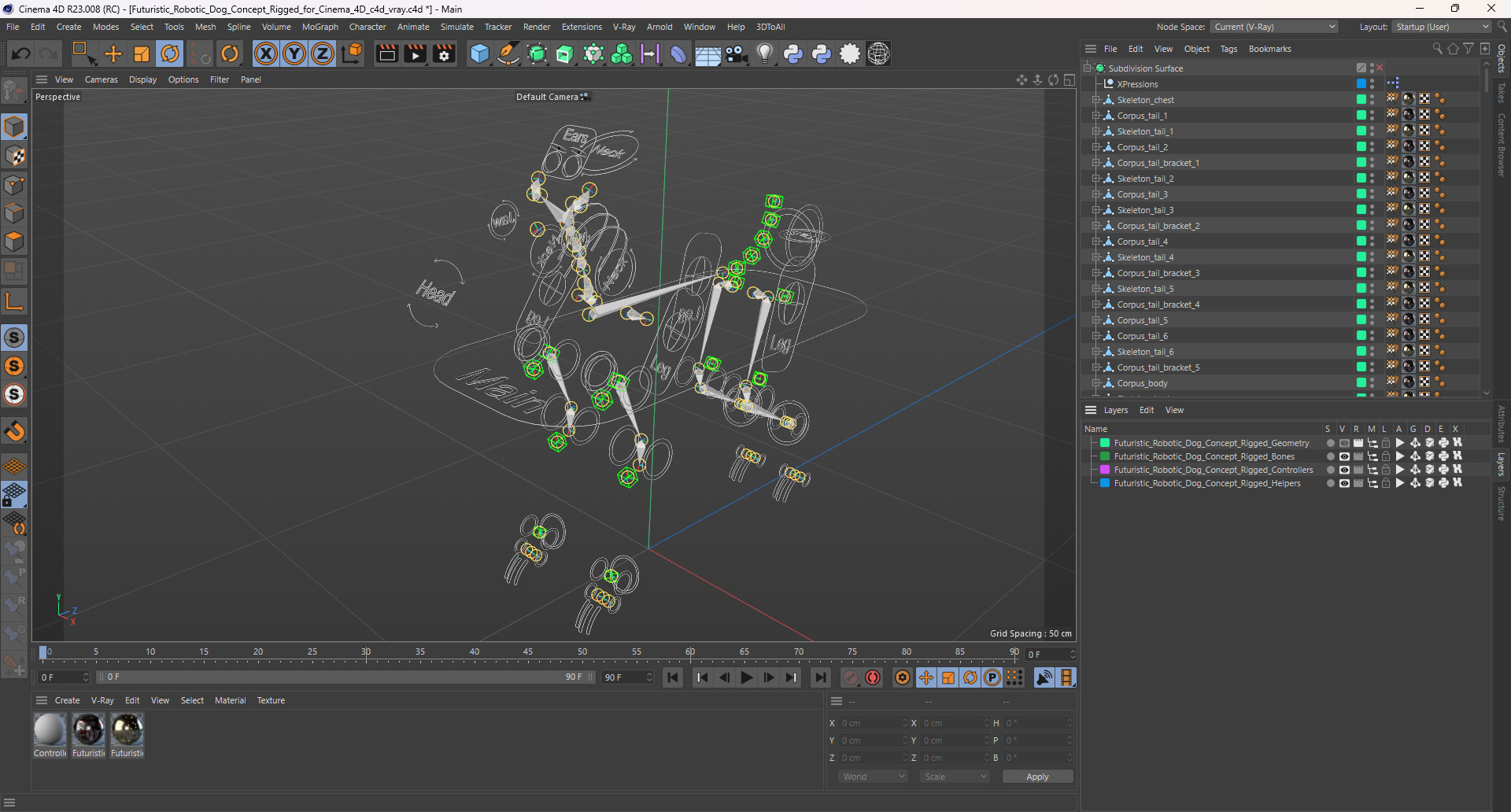 3D Futuristic Robotic Dog Concept Rigged for Cinema 4D