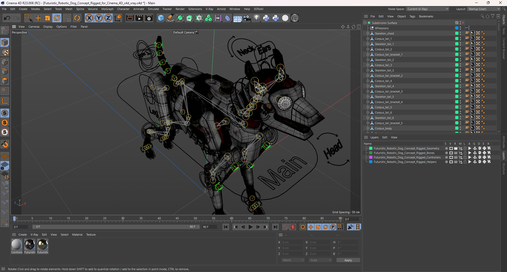 3D Futuristic Robotic Dog Concept Rigged for Cinema 4D