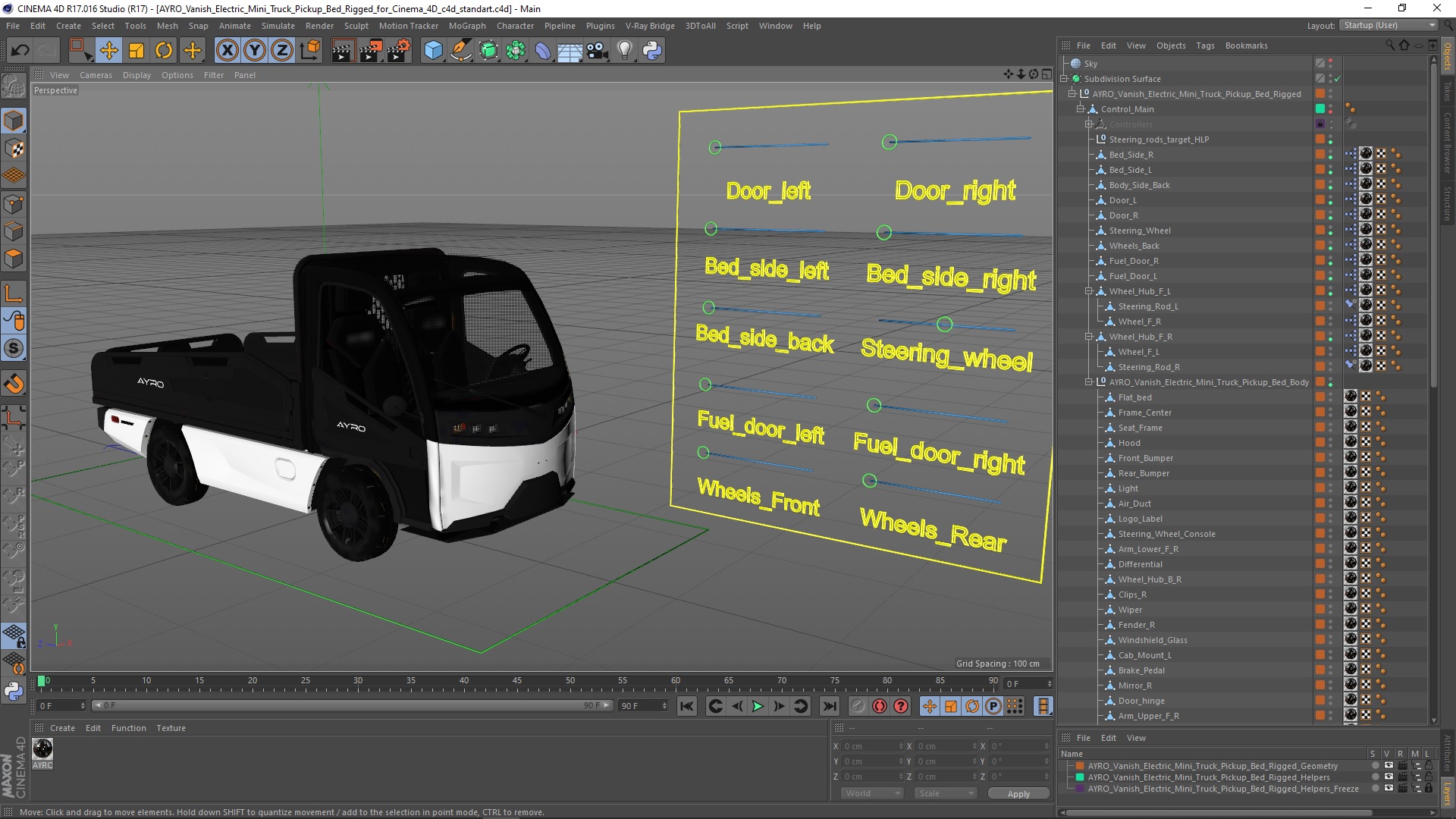 3D AYRO Vanish Electric Mini Truck Pickup Bed Rigged for Cinema 4D model