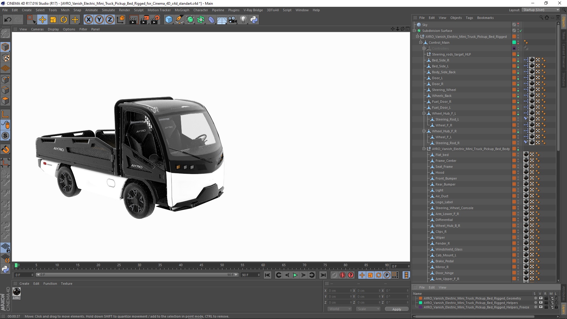 3D AYRO Vanish Electric Mini Truck Pickup Bed Rigged for Cinema 4D model