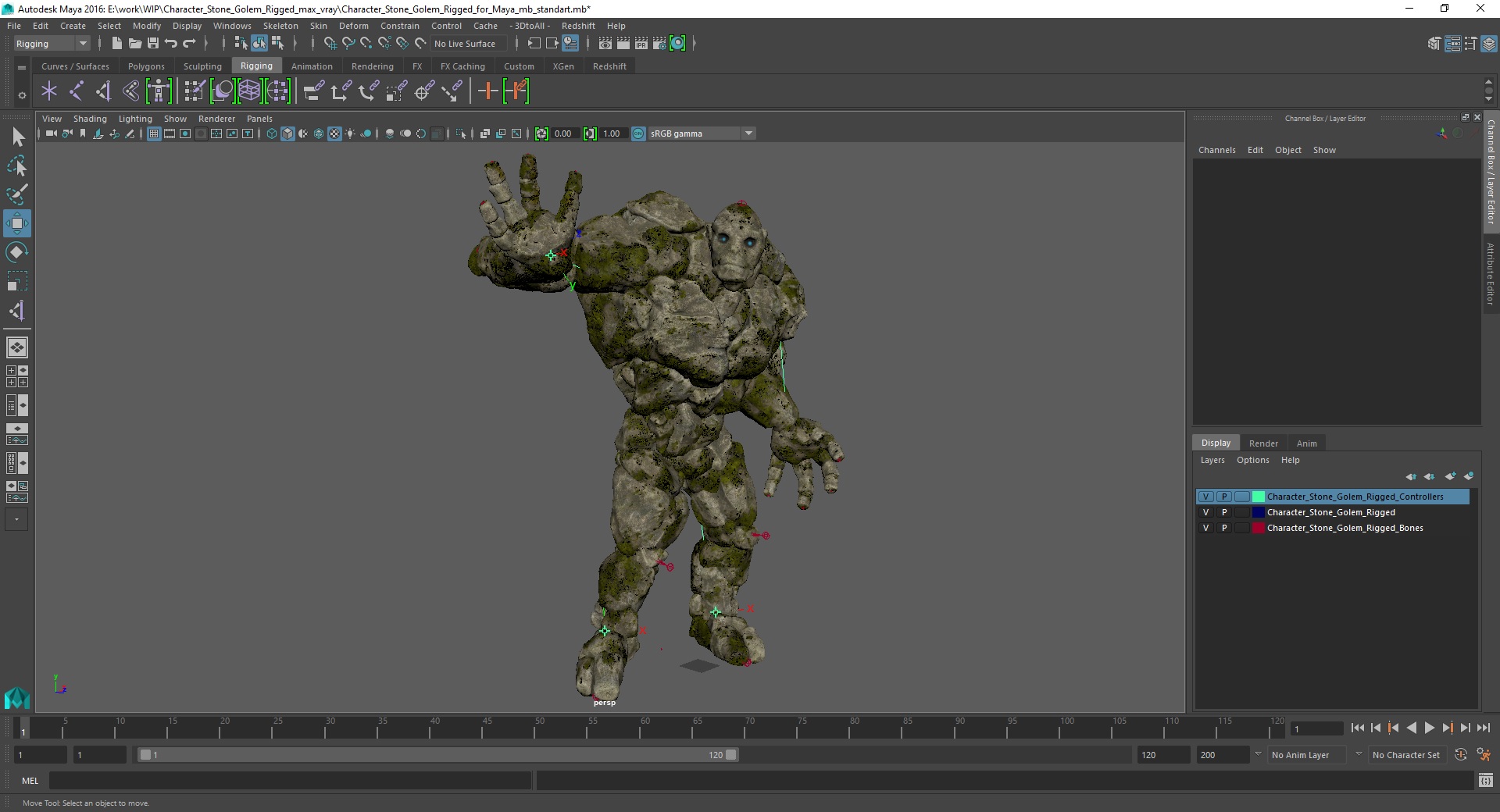 Character Stone Golem Rigged for Maya 3D