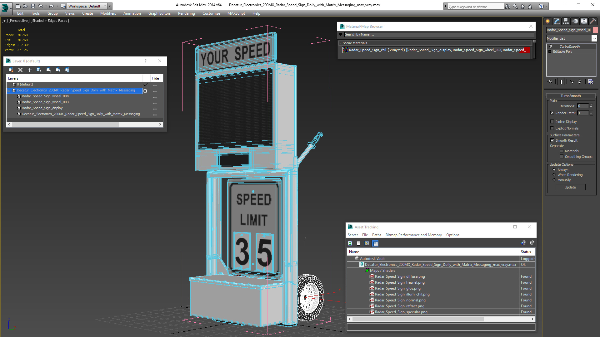 3D model Decatur Electronics 200MX Radar Speed Sign Dolly with Matrix Messaging