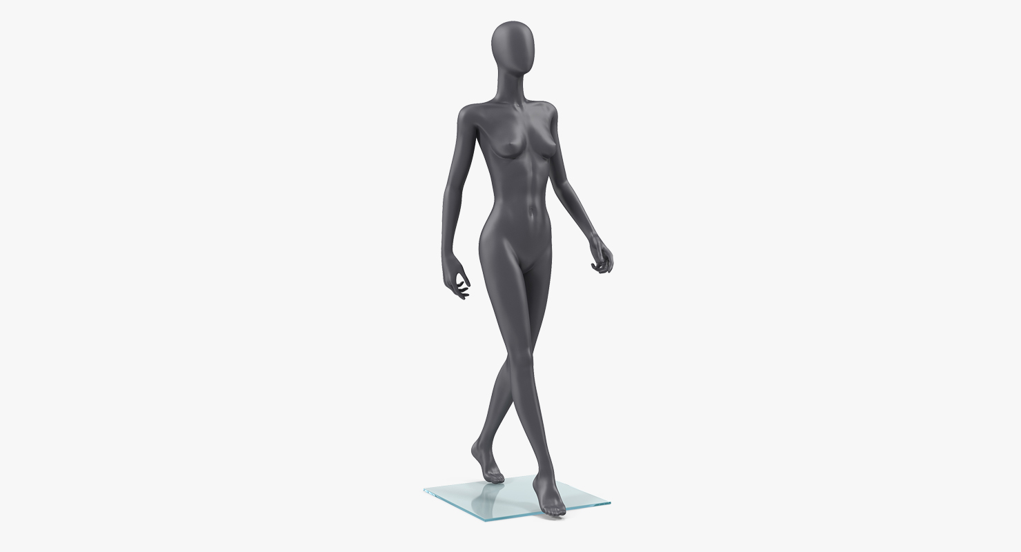 Dark Grey Female Mannequin Walking Pose 3D model