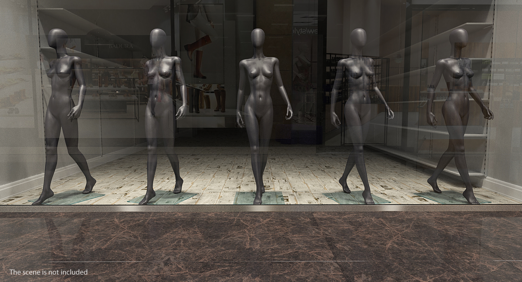 Dark Grey Female Mannequin Walking Pose 3D model
