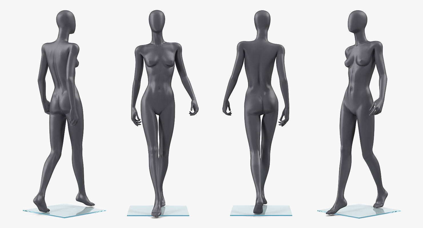 Dark Grey Female Mannequin Walking Pose 3D model