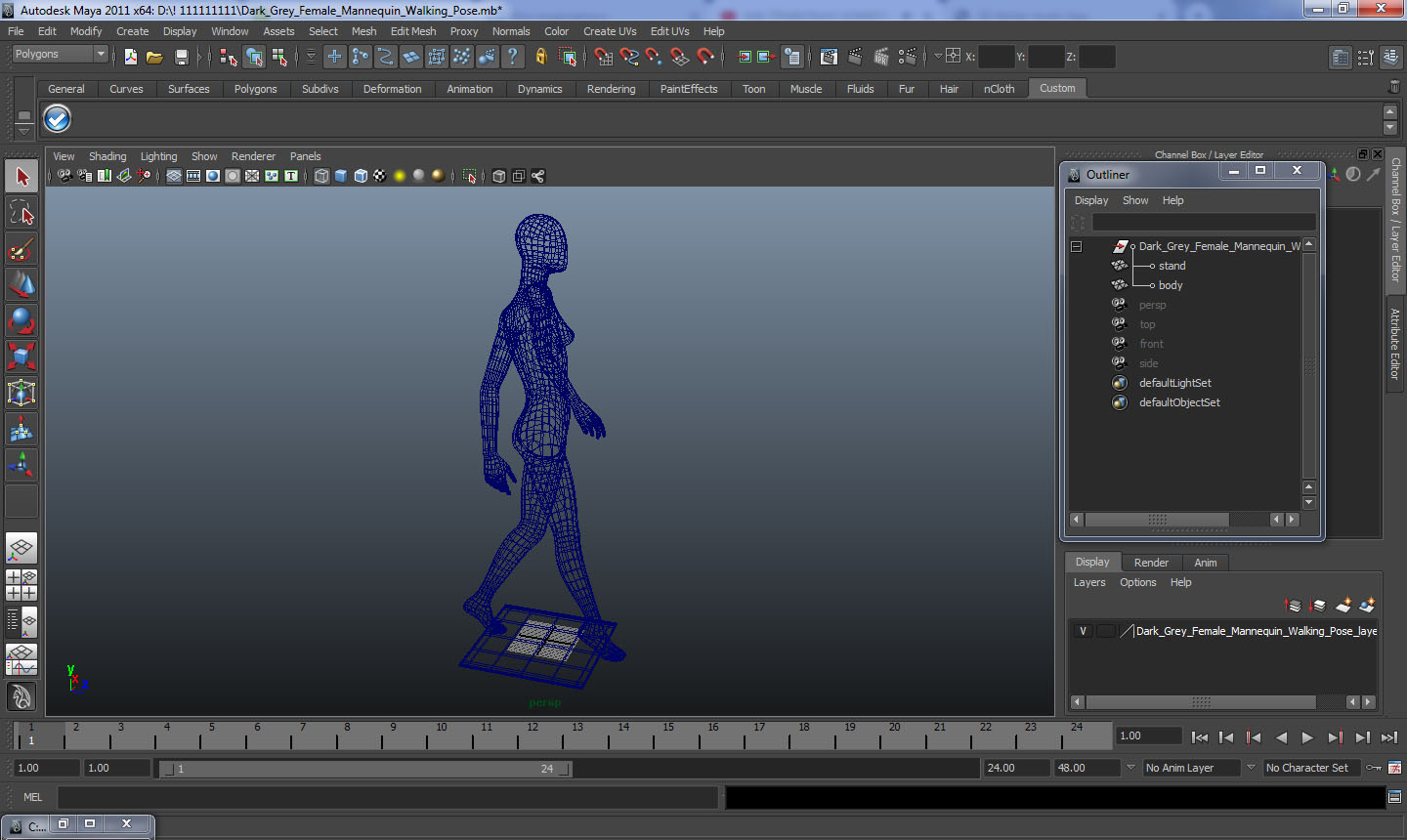 Dark Grey Female Mannequin Walking Pose 3D model
