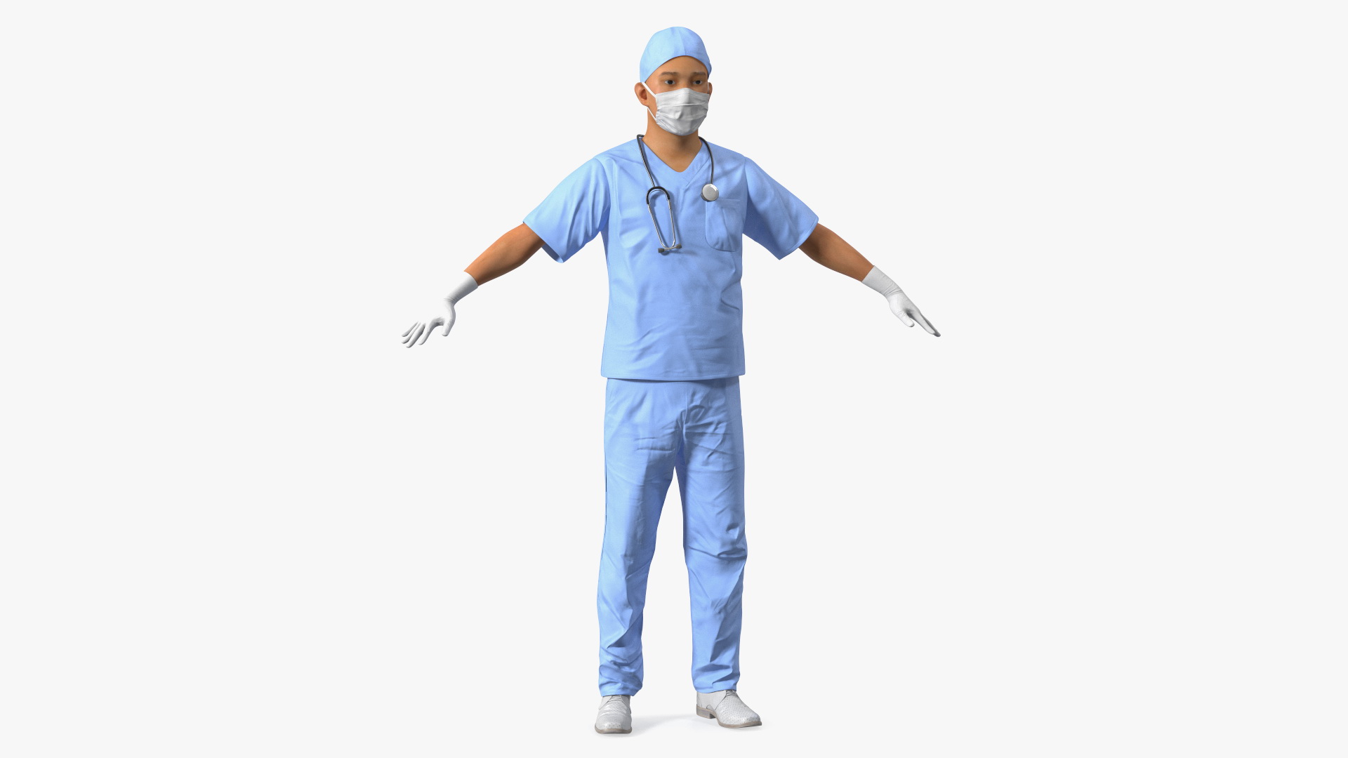 3D Asian Doctor wearing Gloves and Mask