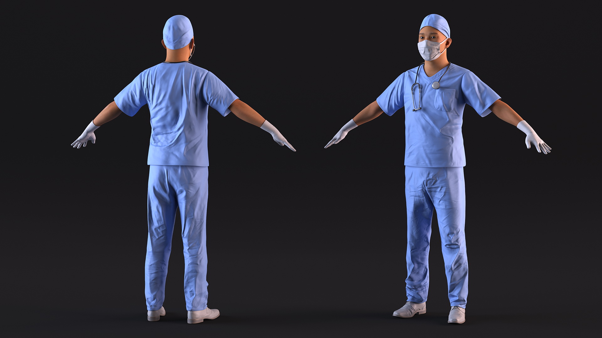 3D Asian Doctor wearing Gloves and Mask