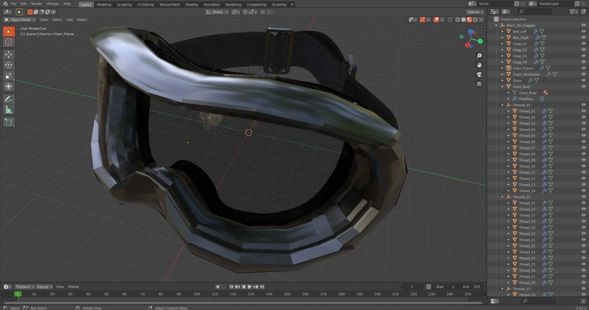 Black Ski Goggles 3D