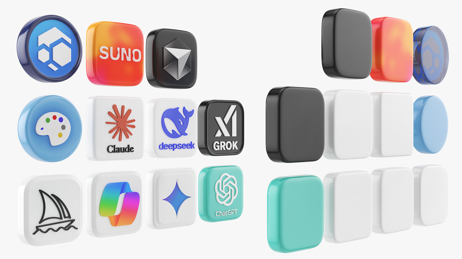 AI App Icons Set Multicolor 3D model preview