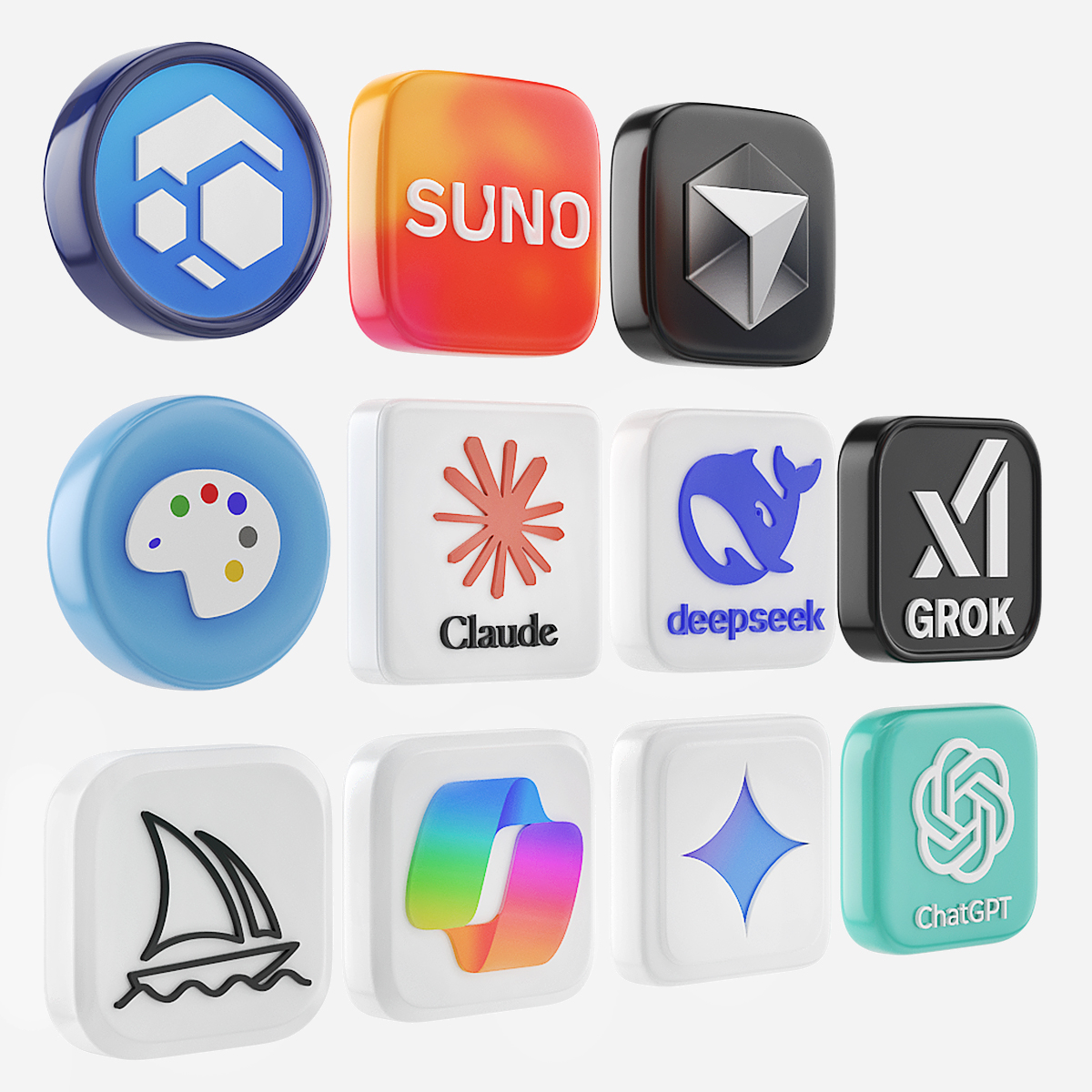 AI App Icons Set Multicolor 3D model collection preview
