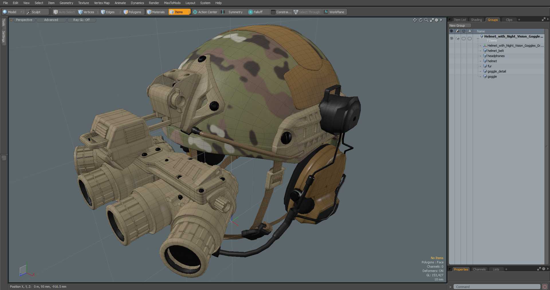 3D Helmet with Night Vision Goggles Green Camo model