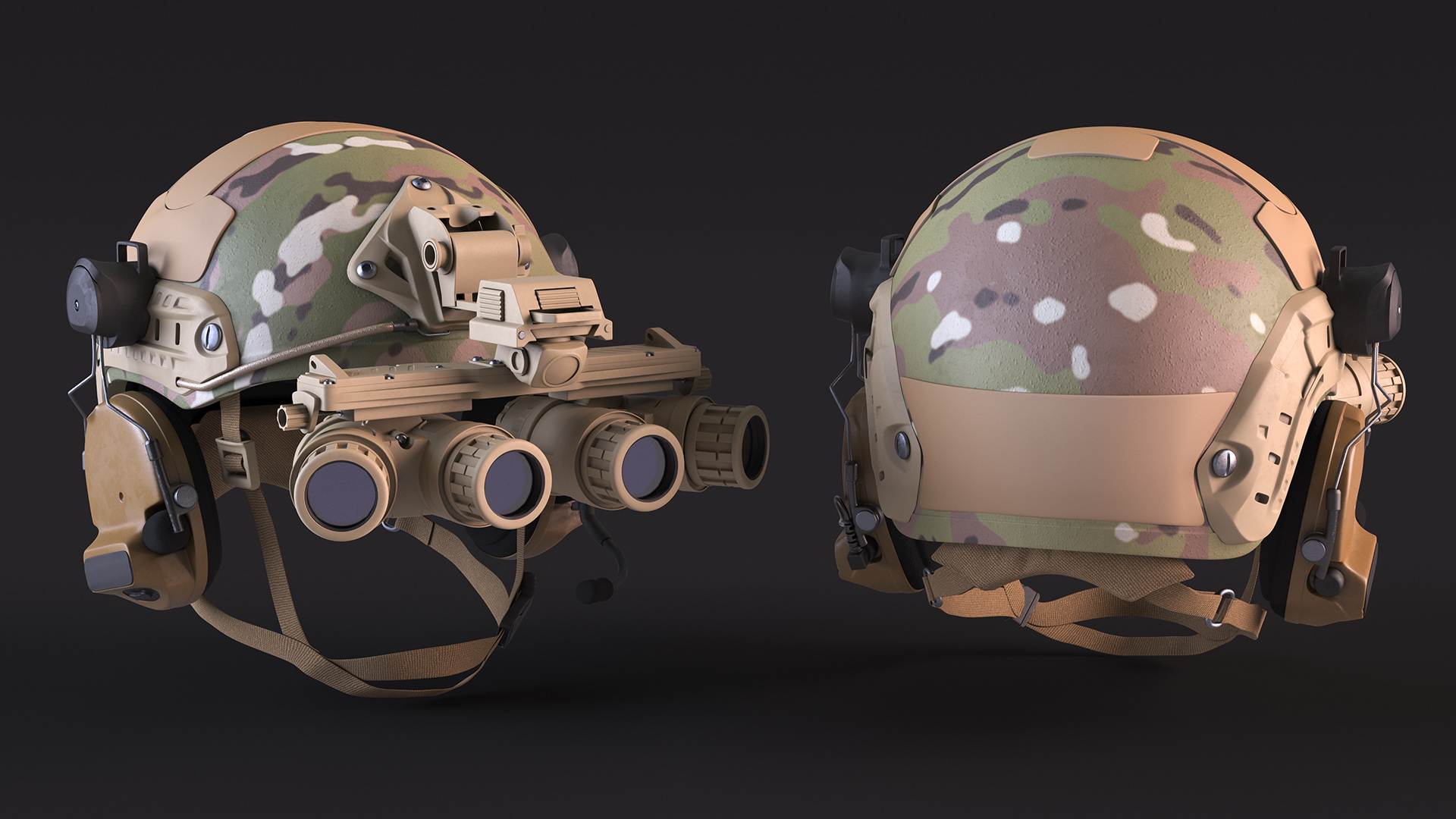 3D Helmet with Night Vision Goggles Green Camo model