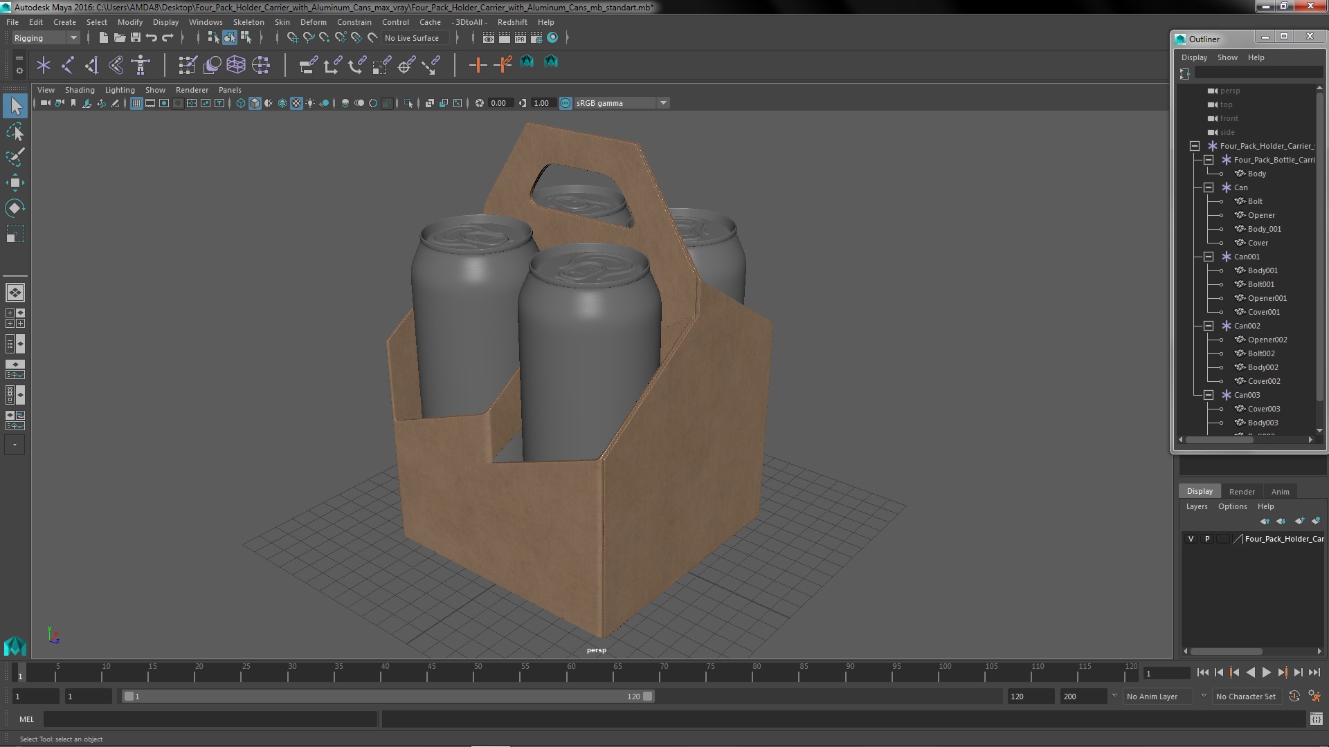 3D Four Pack Holder Carrier with Aluminum Cans model