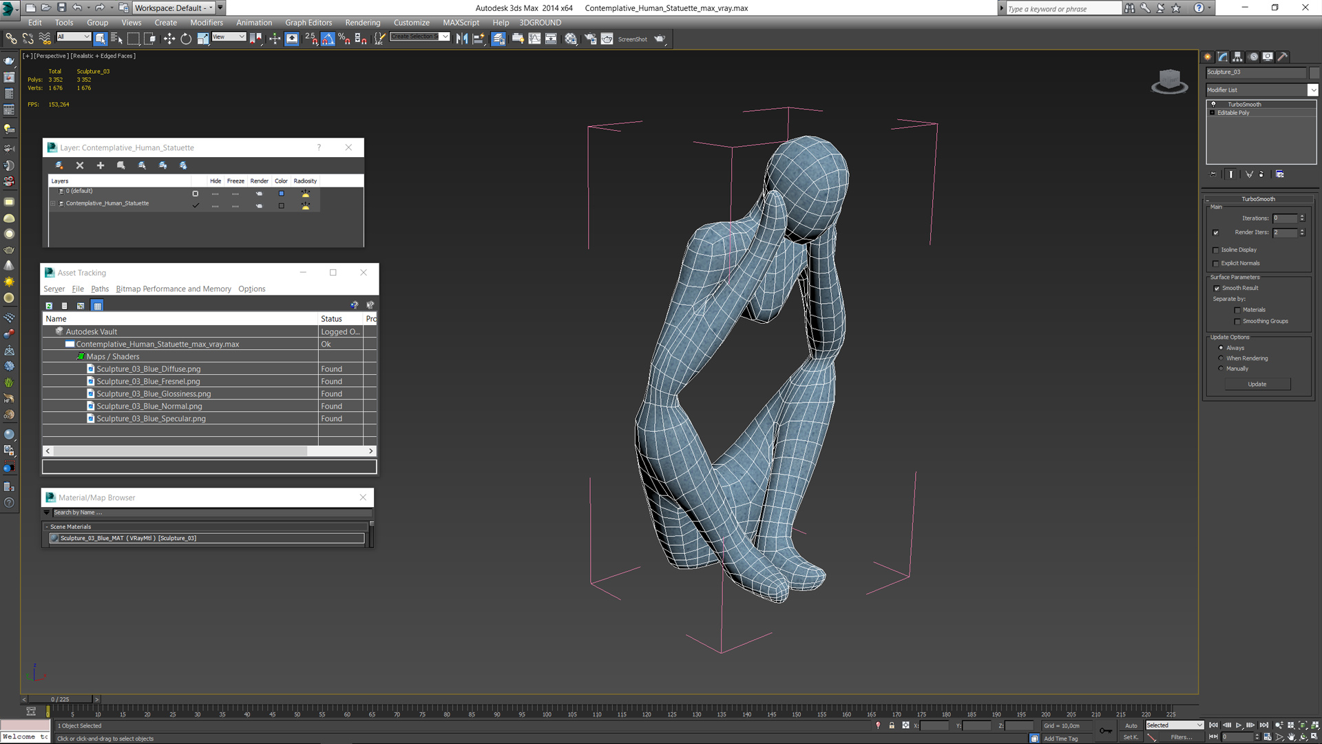 Contemplative Human Statuette 3D model