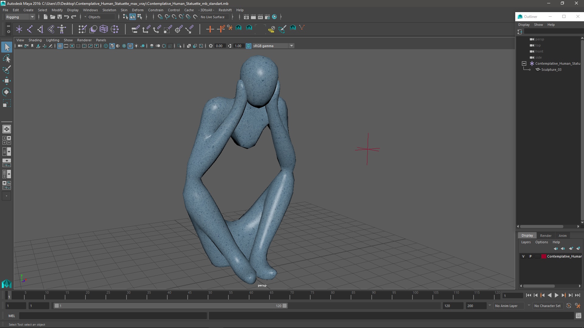 Contemplative Human Statuette 3D model