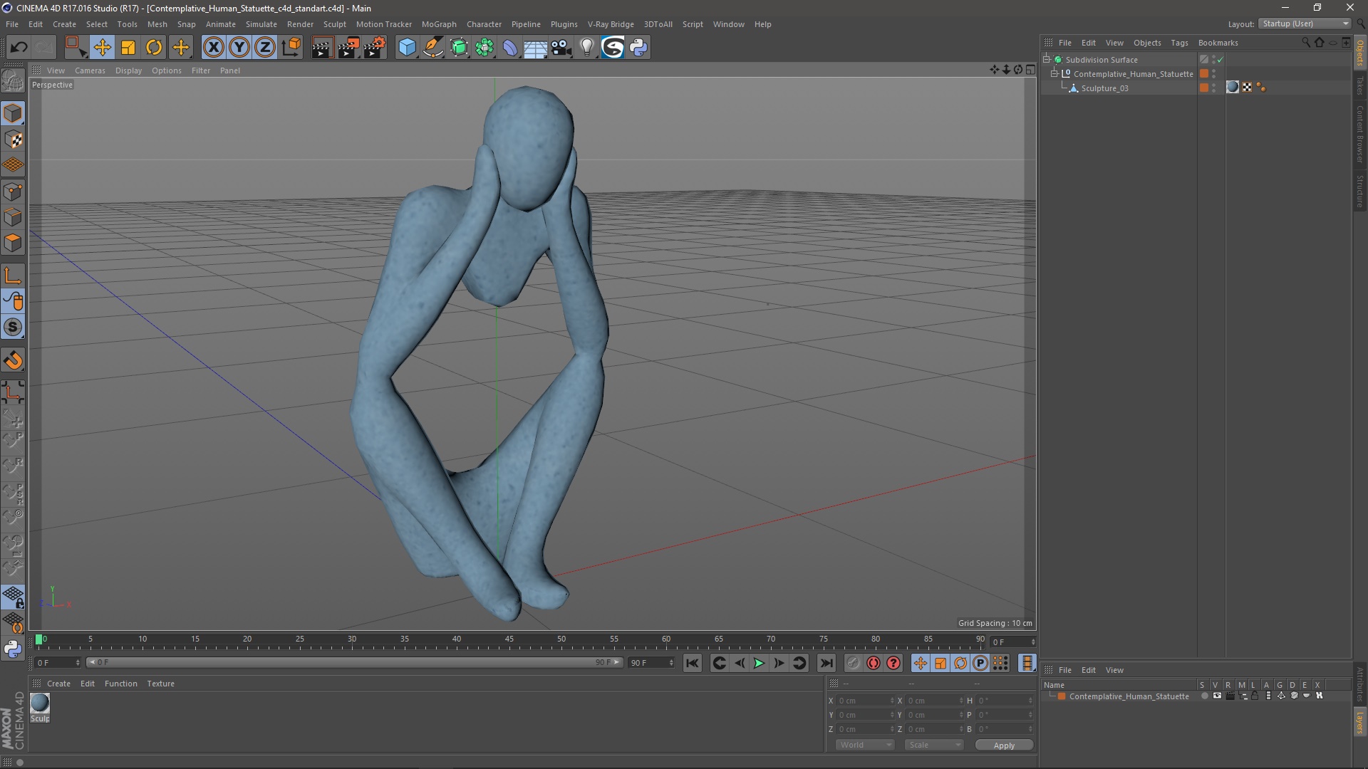 Contemplative Human Statuette 3D model