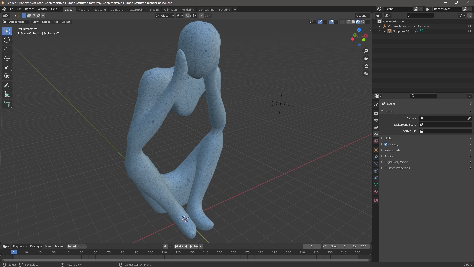 Contemplative Human Statuette 3D model