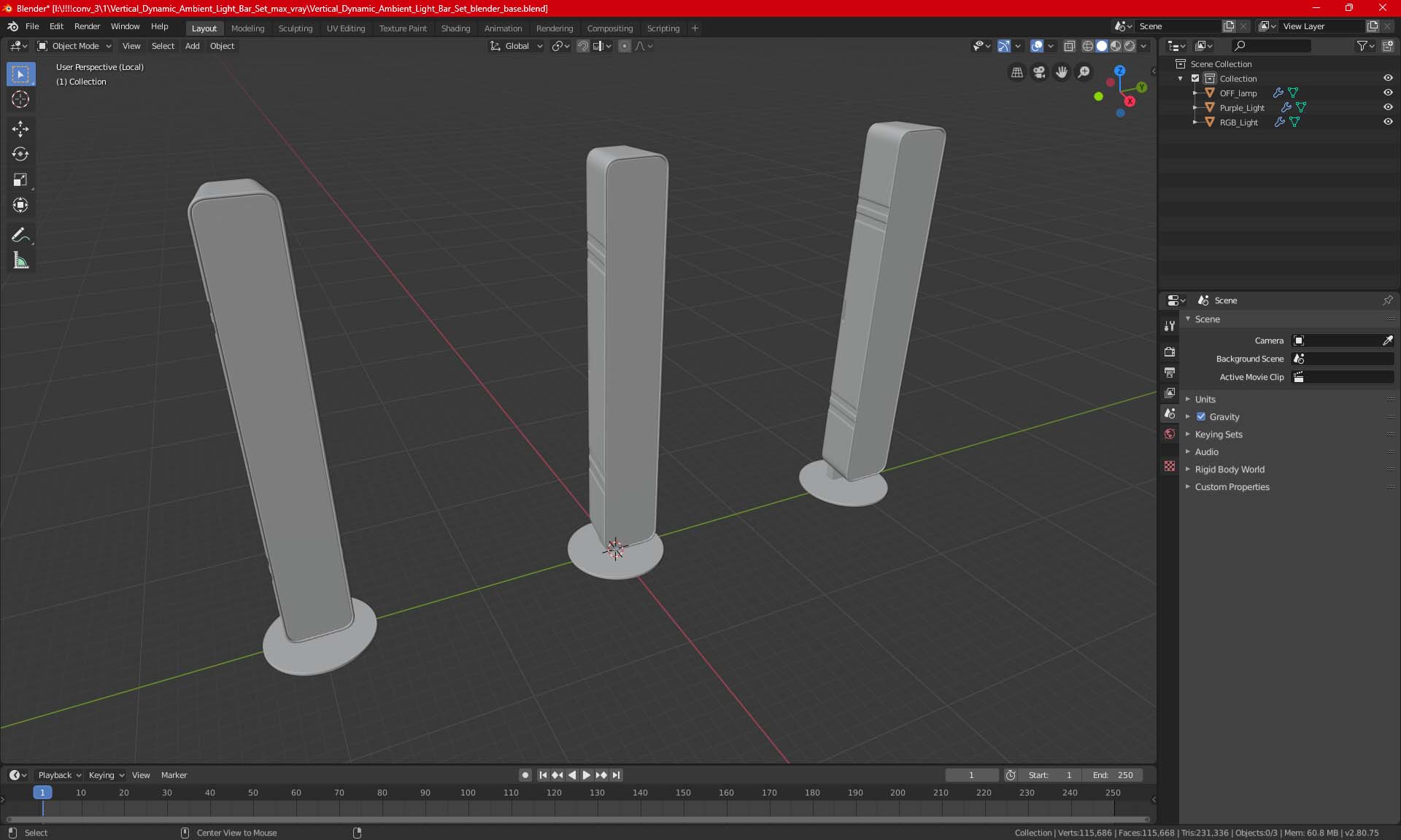 3D Vertical Dynamic Ambient Light Bar Set model