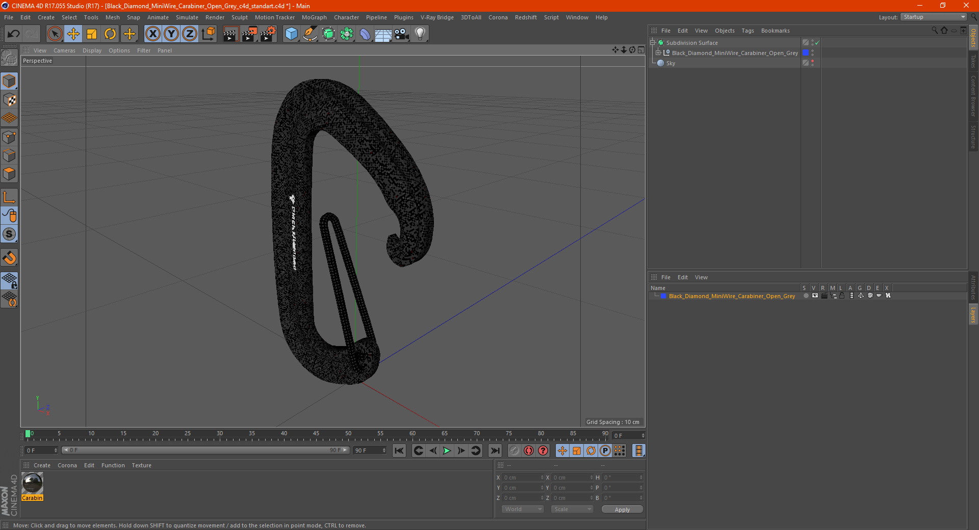 Black Diamond MiniWire Carabiner Open Grey 3D