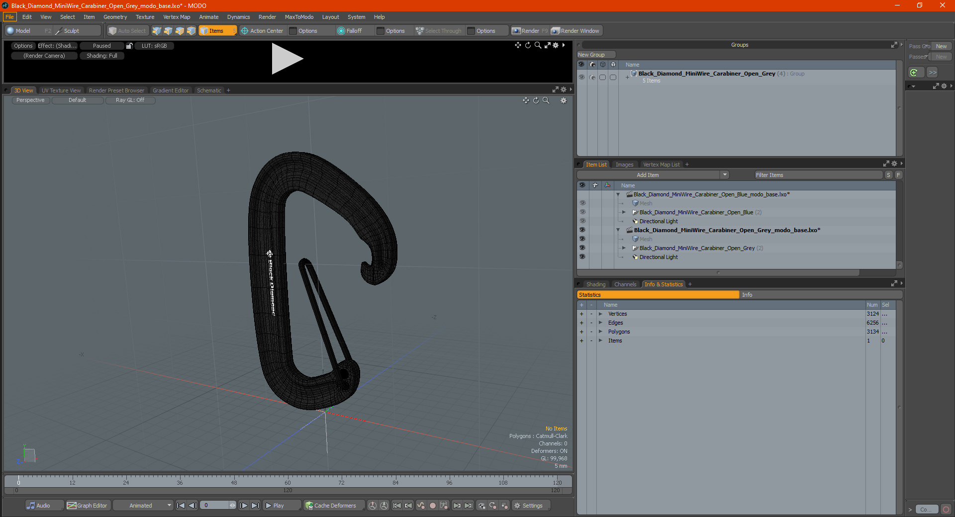 Black Diamond MiniWire Carabiner Open Grey 3D
