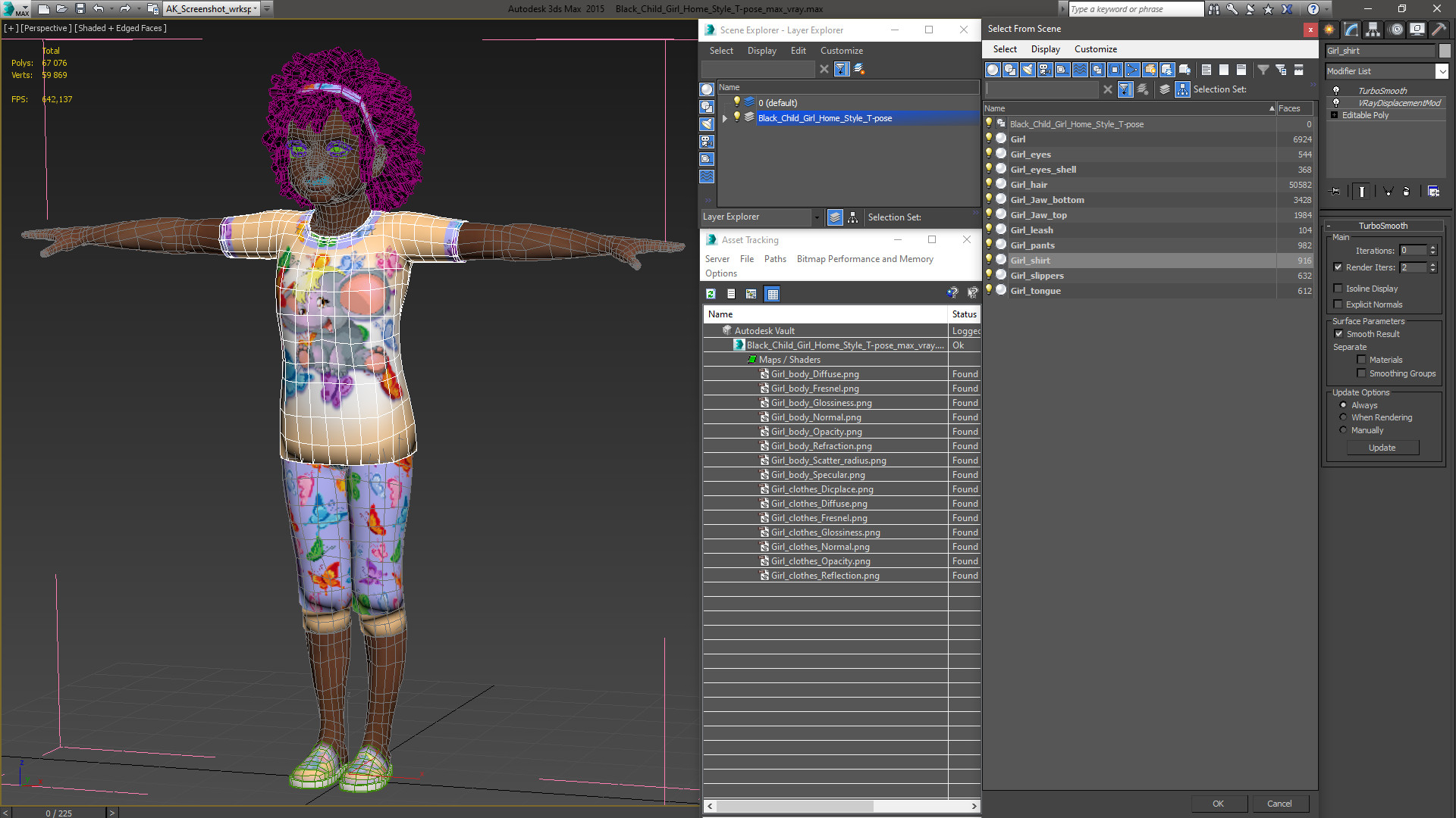 Black Child Girl Home Style T-pose 3D model