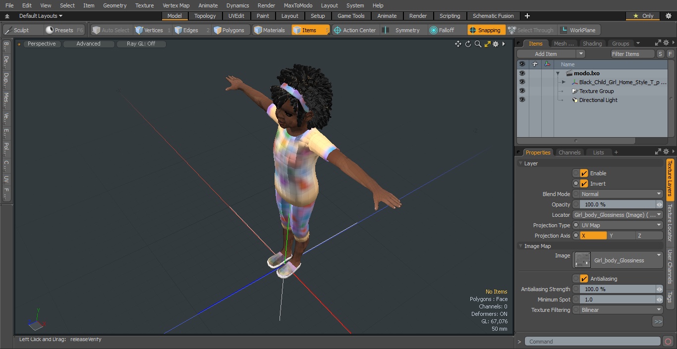 Black Child Girl Home Style T-pose 3D model