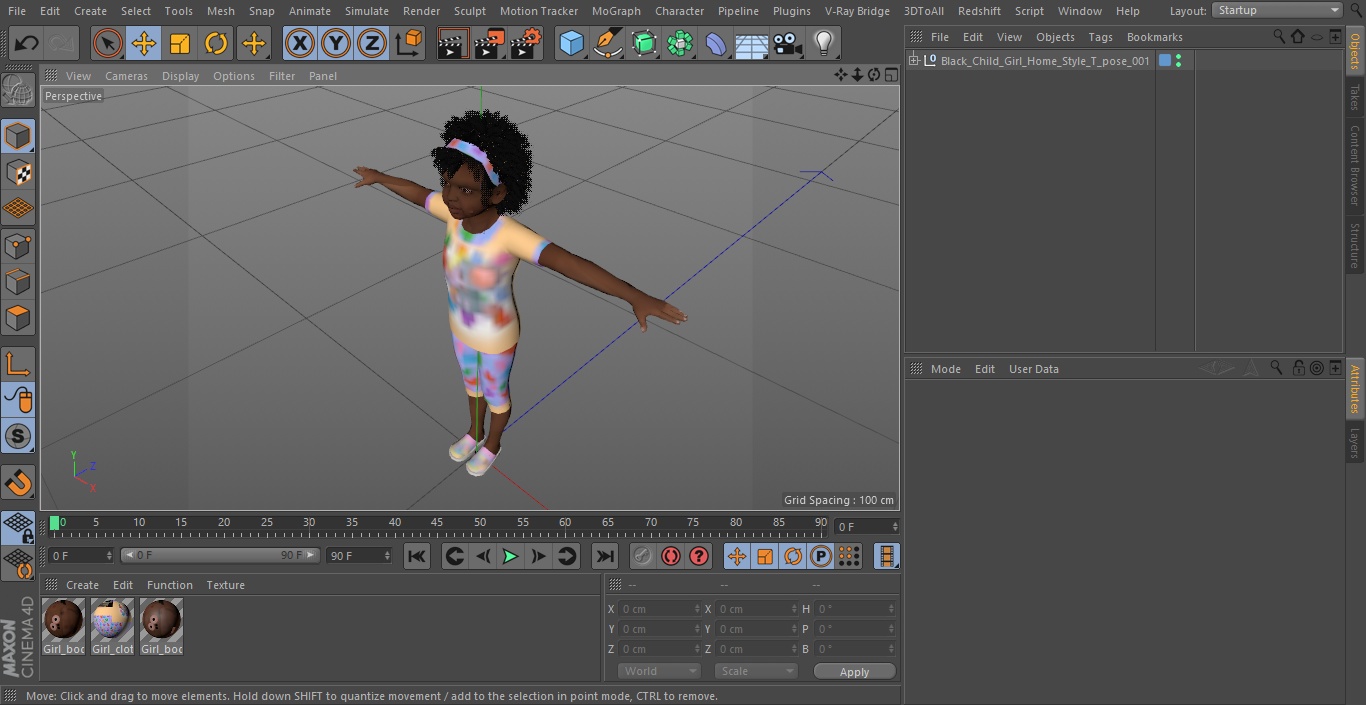Black Child Girl Home Style T-pose 3D model