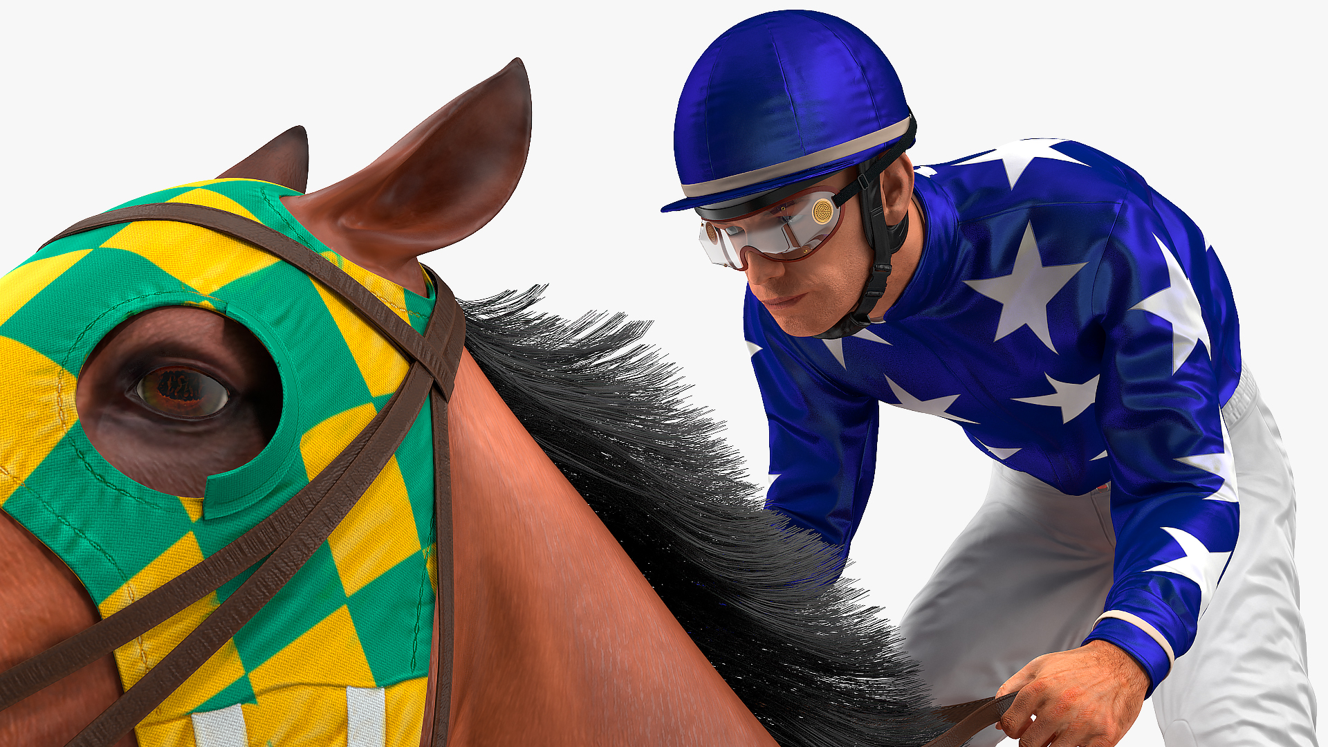 3D Gallop Bay Racing Horse with Jokey Fur model