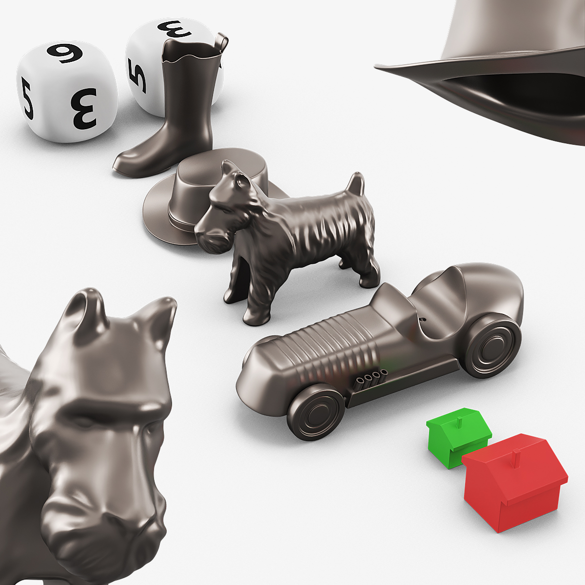 Board Game Token and Dice Set 3D model collection preview