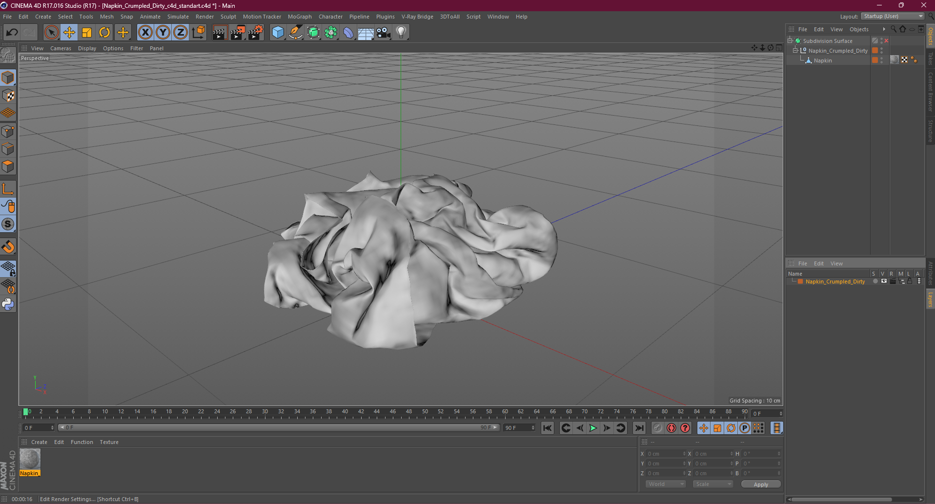 3D Napkin Crumpled Dirty