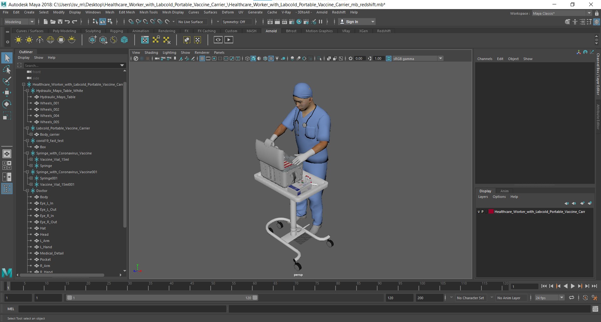3D model Healthcare Worker with Labcold Portable Vaccine Carrier