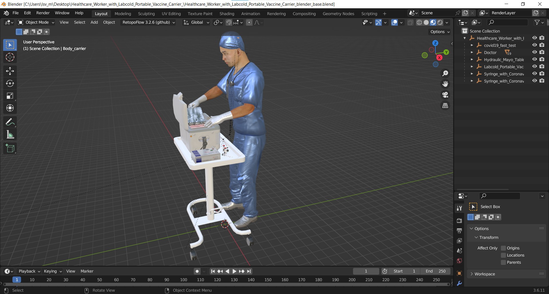 3D model Healthcare Worker with Labcold Portable Vaccine Carrier