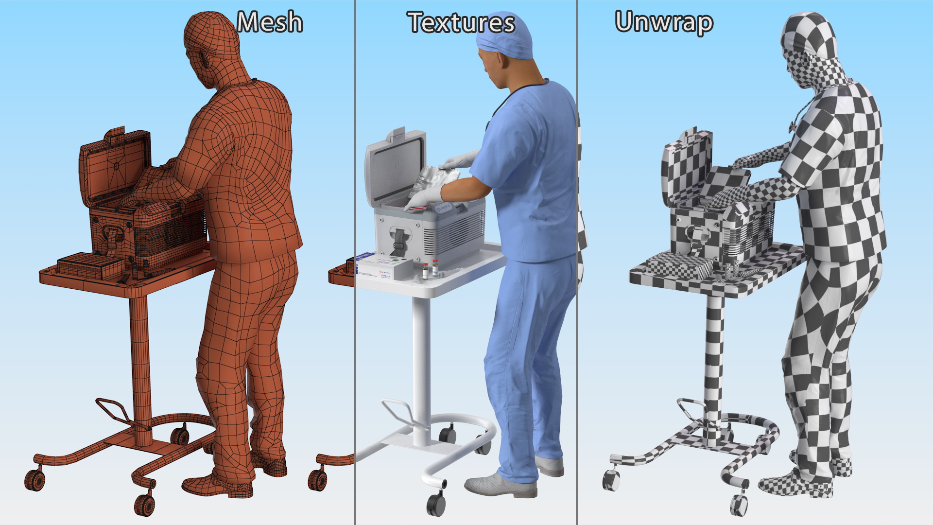 3D model Healthcare Worker with Labcold Portable Vaccine Carrier