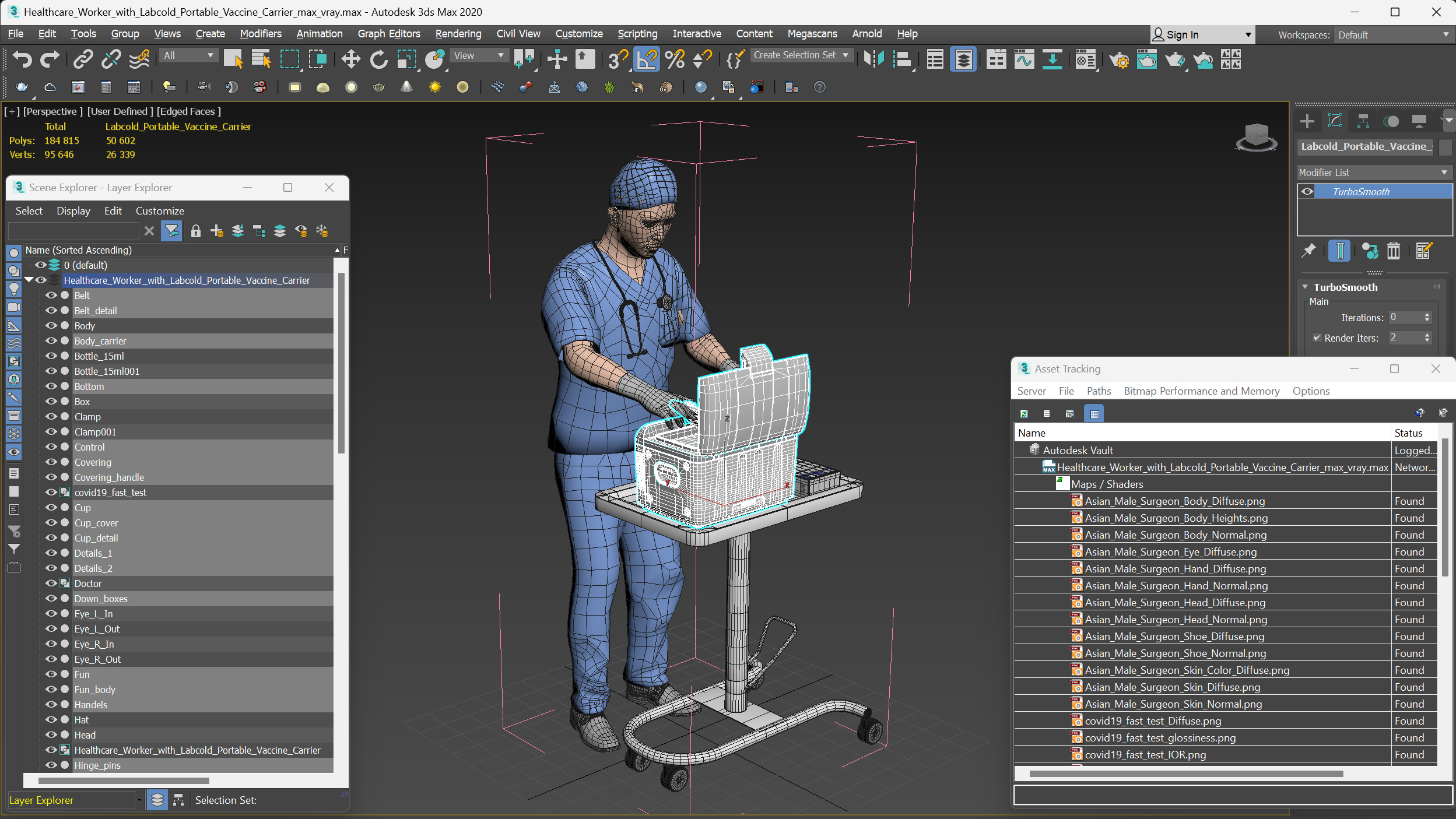 3D model Healthcare Worker with Labcold Portable Vaccine Carrier