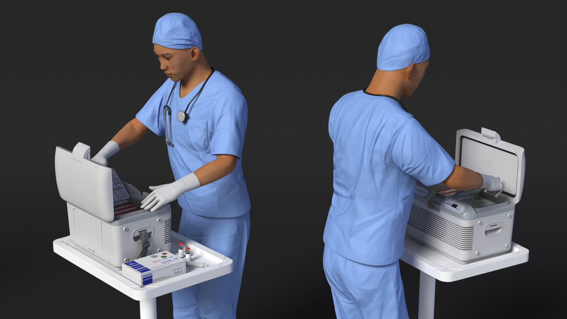 3D model Healthcare Worker with Labcold Portable Vaccine Carrier