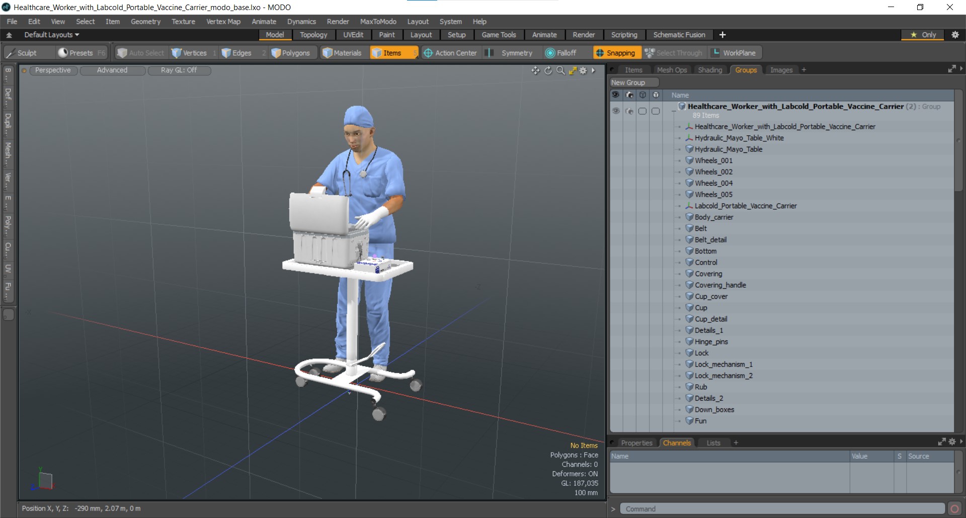 3D model Healthcare Worker with Labcold Portable Vaccine Carrier